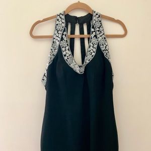 Black silk, beaded cocktail dress